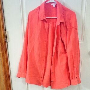 Time and Tru Coral Button-Up Blouse